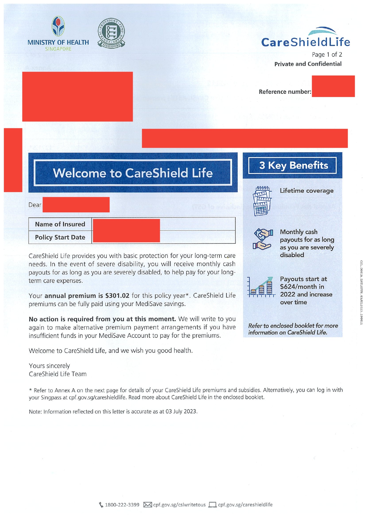 Official CareShield Life Document from CPF Board